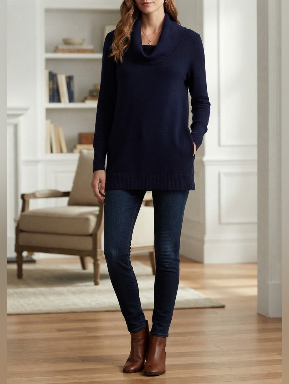 LAUREN RALPH LAUREN Cozy Cowlneck Long Black Sweater. Size Large.
